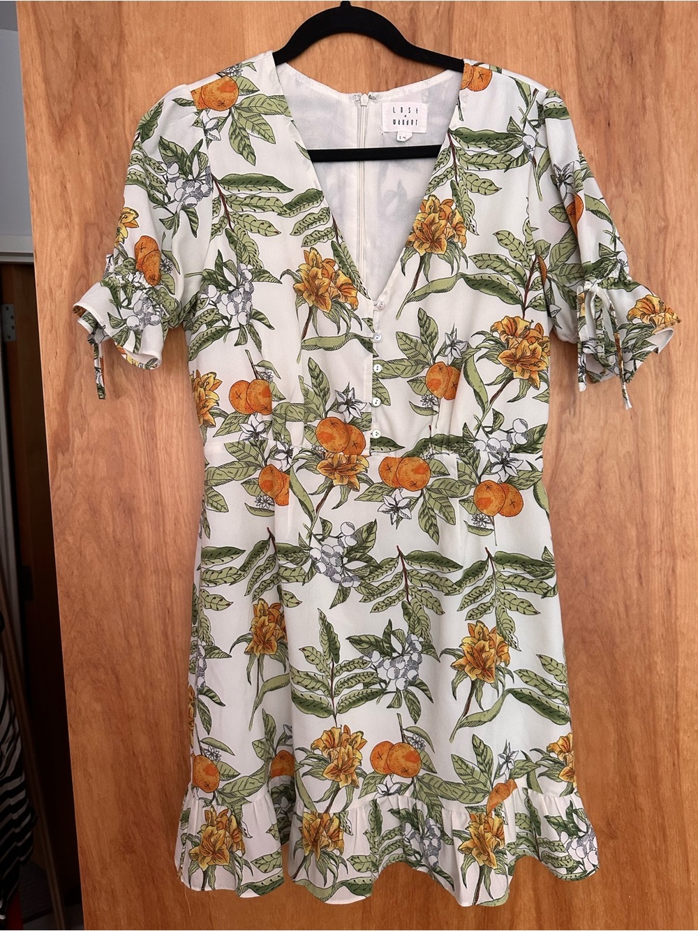 Lost + Wander White Mini Dress with Orange & Green Citrus Floral Print